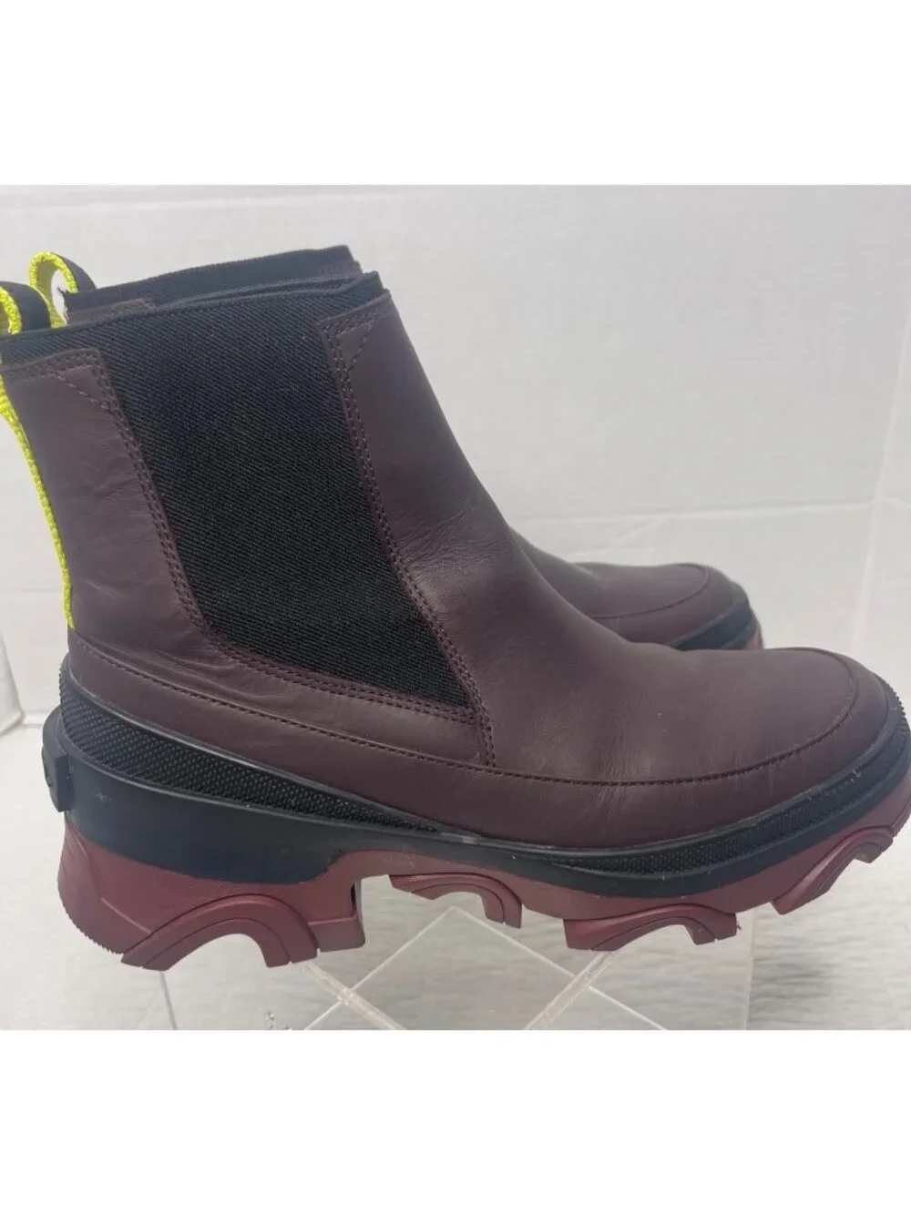 Sorel Womens Brex Chelsea Leather Ankle Booties 8 Maroon Brown Black Pull-On